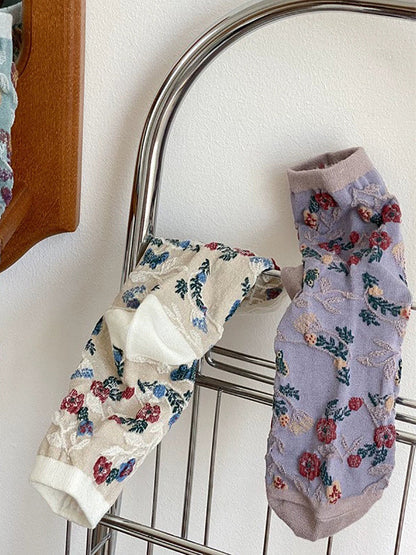 5 Pairs Women Artsy Flower Jacquard Cotton Socks