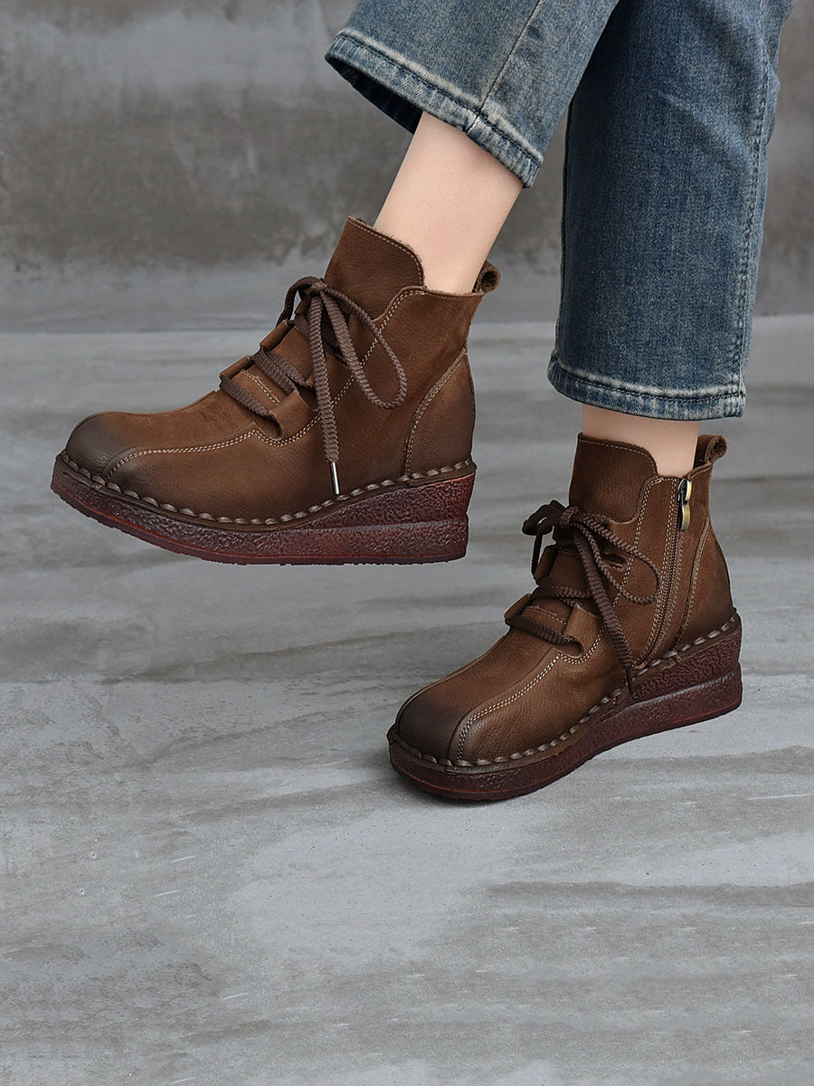 Women Winter Genuine Leather Platform Ankle Boots
