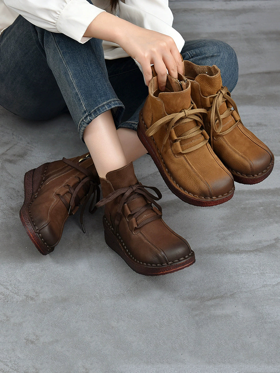 Women Winter Genuine Leather Platform Ankle Boots