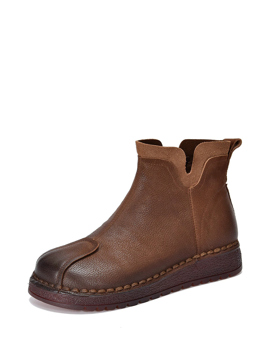 Women Vintage Leather Spliced Flat Ankle Boots