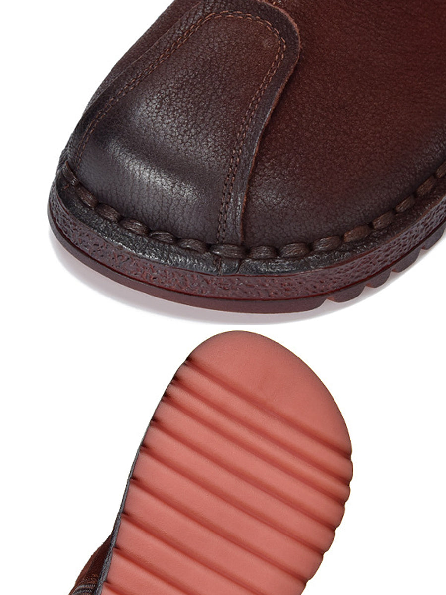 Women Vintage Leather Spliced Flat Ankle Boots