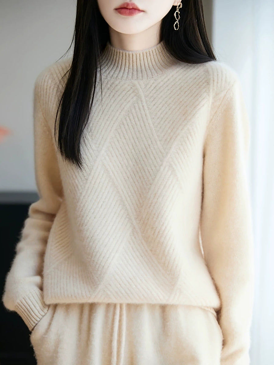 Women Autumn Pure Color Wool Half-Tuetleneck Sweater
