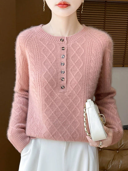 Women Autumn Vintage Rhomboids Wool O-Neck Sweater