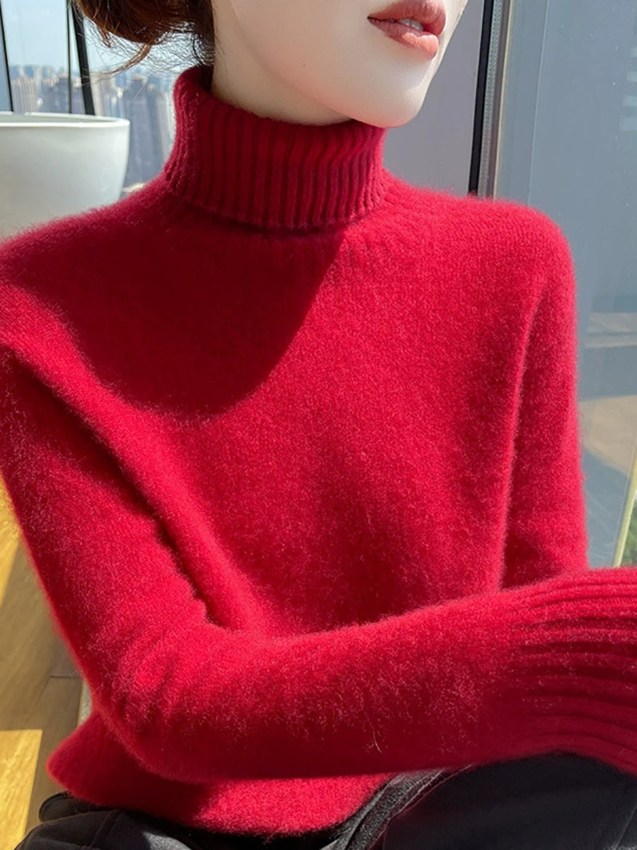 Women Autumn Pure Color Wool Tuetleneck Sweater
