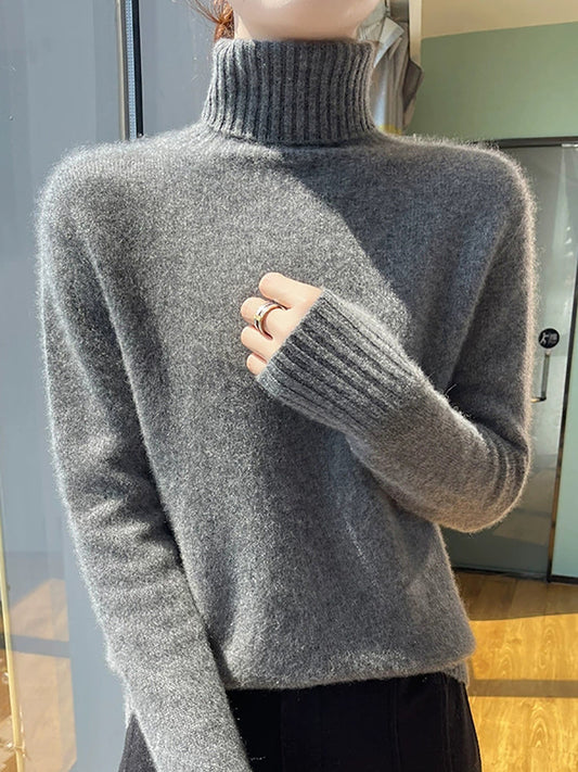 Women Autumn Pure Color Wool Tuetleneck Sweater