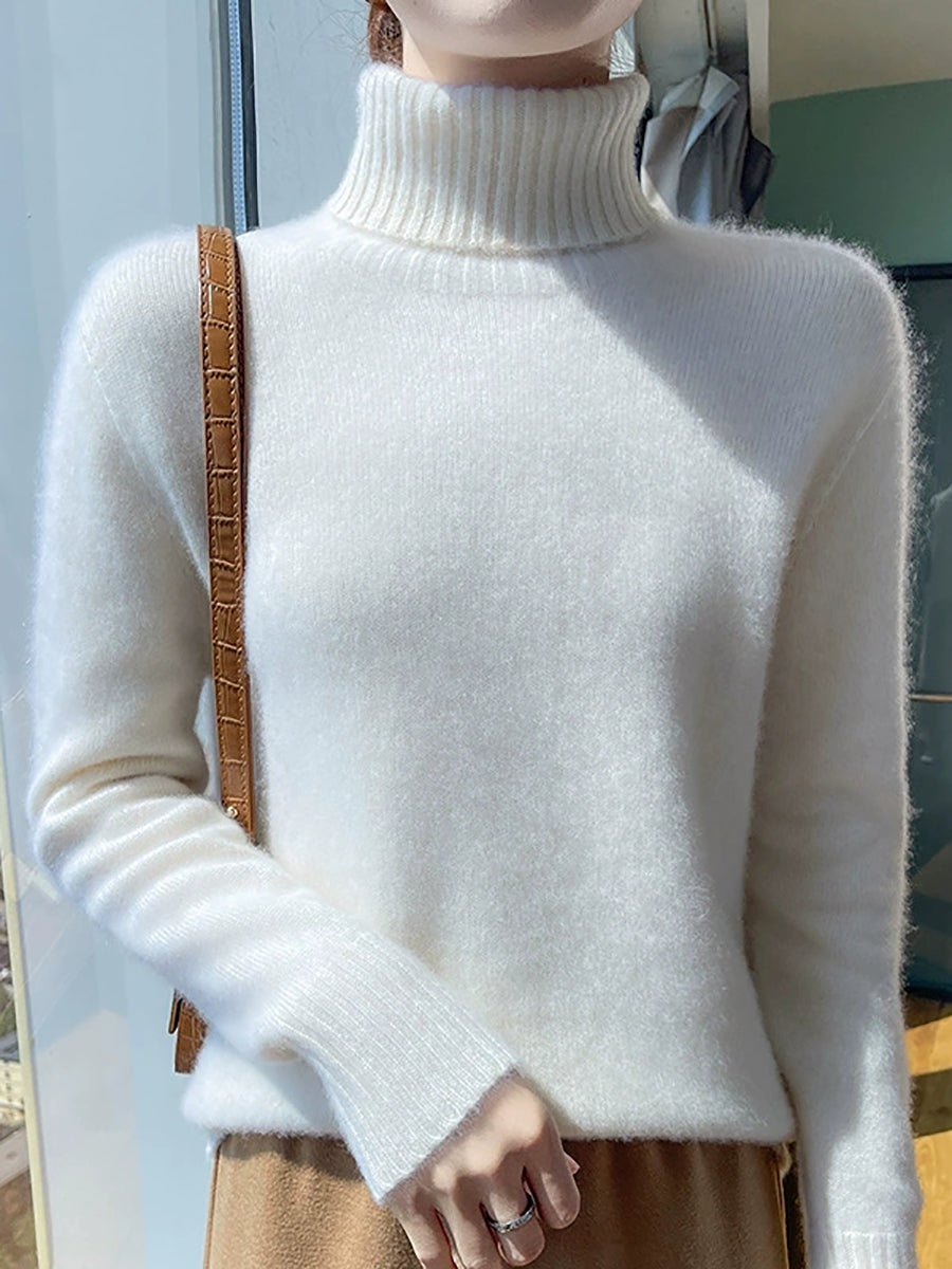 Women Autumn Pure Color Wool Tuetleneck Sweater