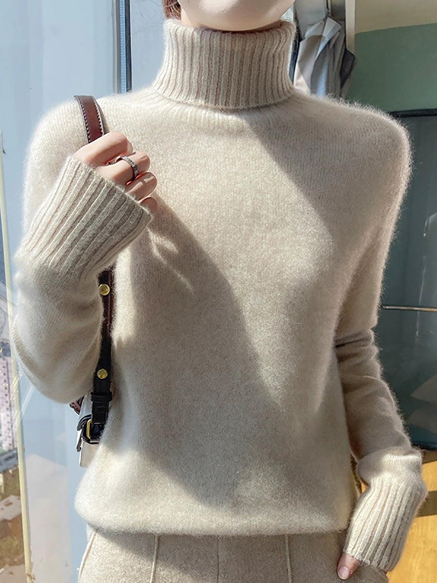 Women Autumn Pure Color Wool Tuetleneck Sweater