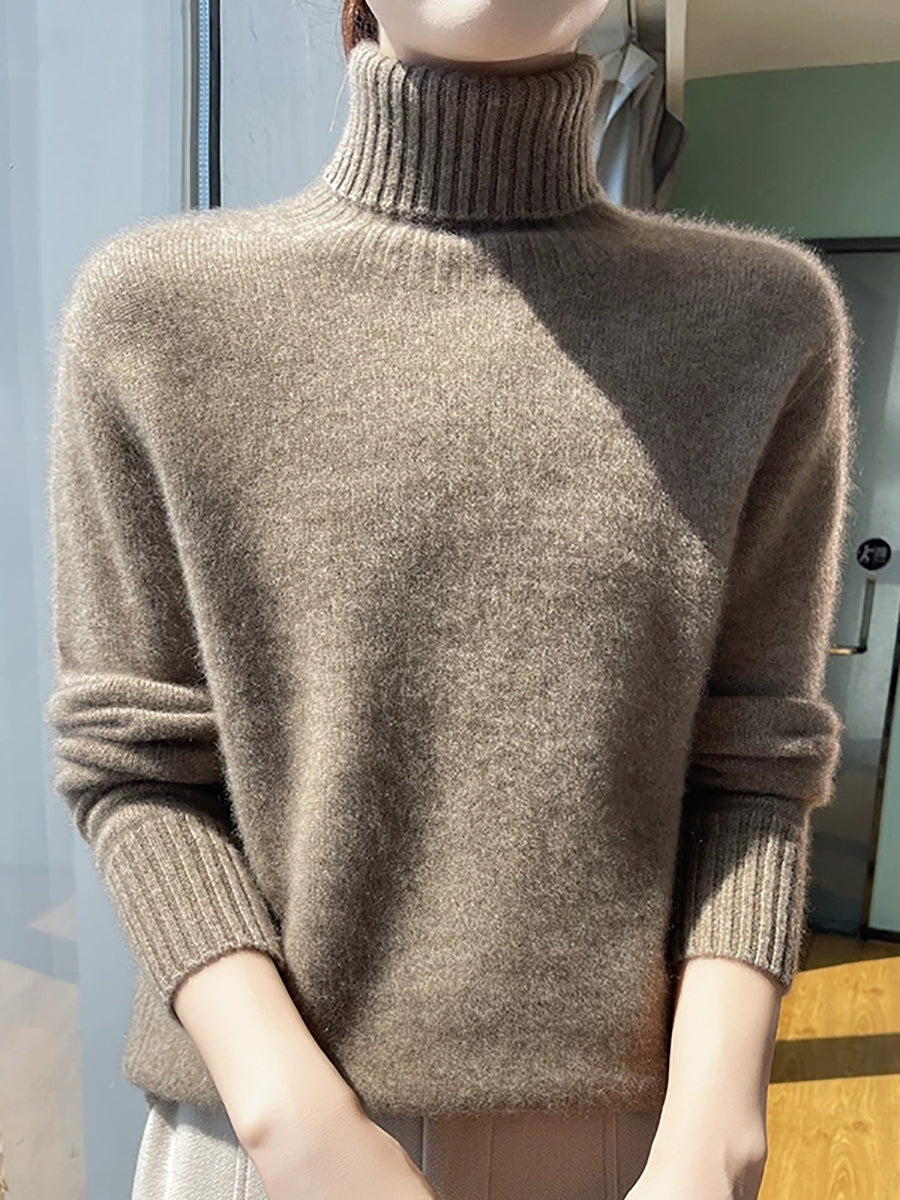Women Autumn Pure Color Wool Tuetleneck Sweater