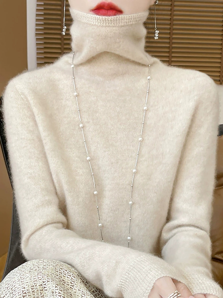 Women Autumn Pure Color Soft  Wool Tuetleneck Sweater
