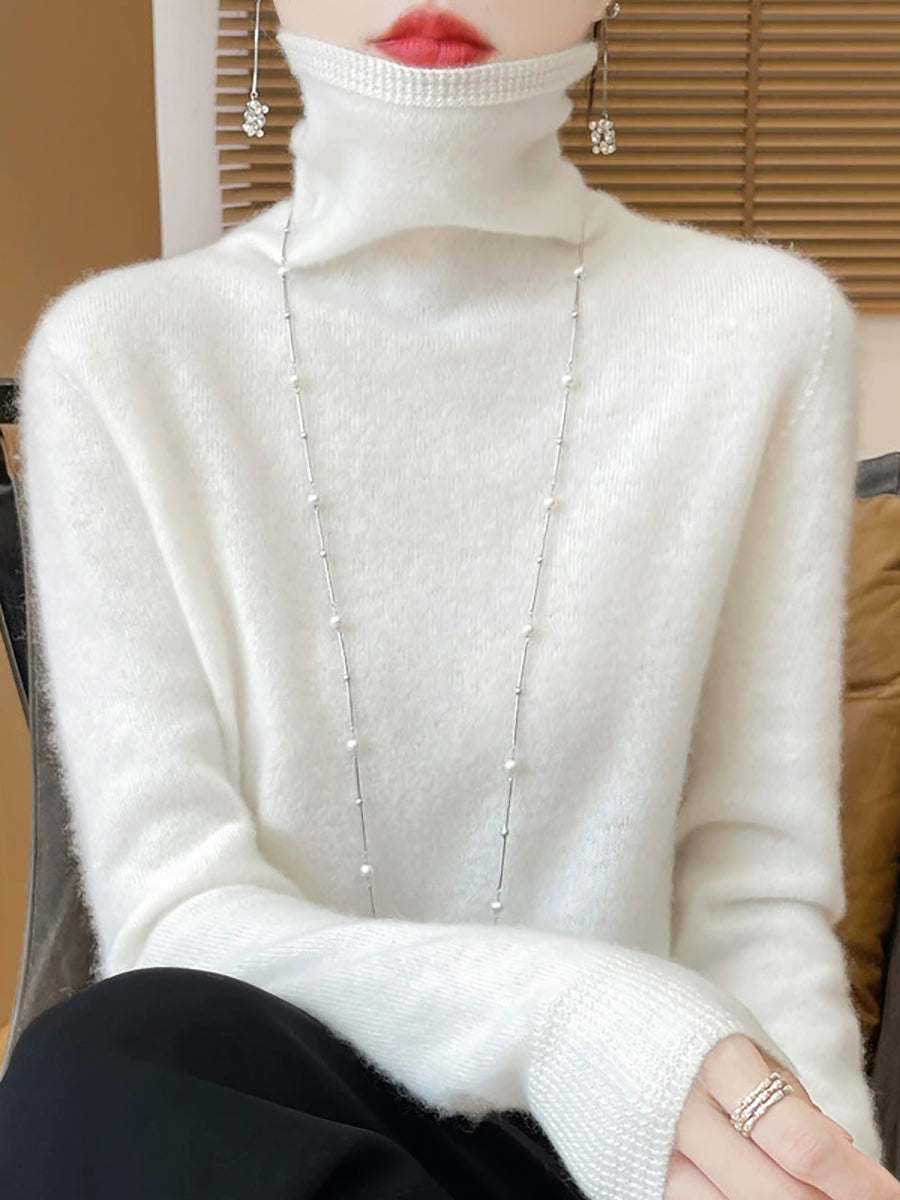 Women Autumn Pure Color Soft  Wool Tuetleneck Sweater