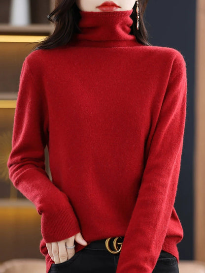 Women Autumn Pure Color Soft  Wool Tuetleneck Sweater