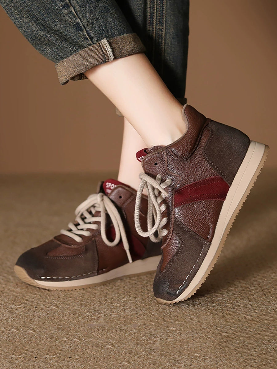 Women Genuine Leather Spliced Sport Shoes
