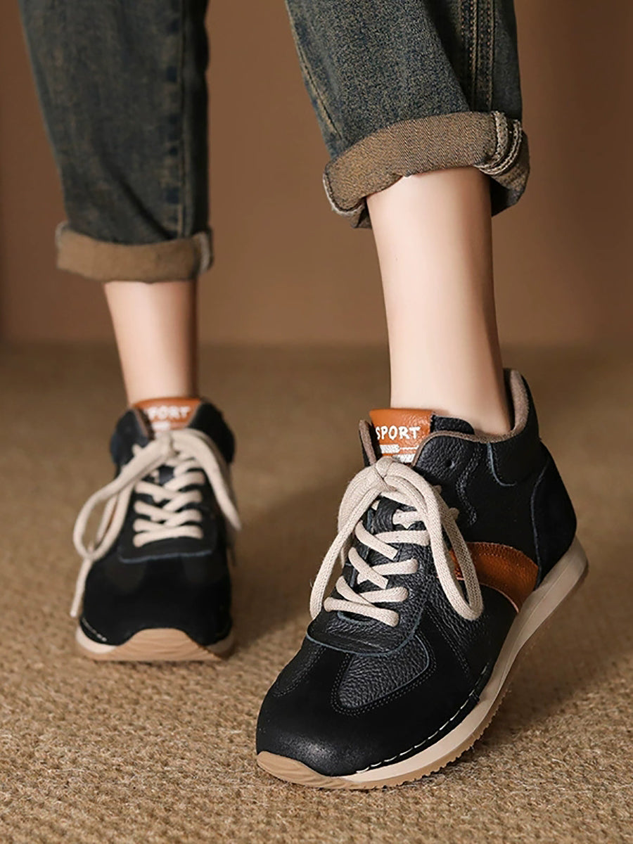 Women Genuine Leather Spliced Sport Shoes