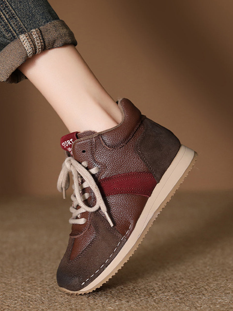 Women Genuine Leather Spliced Sport Shoes