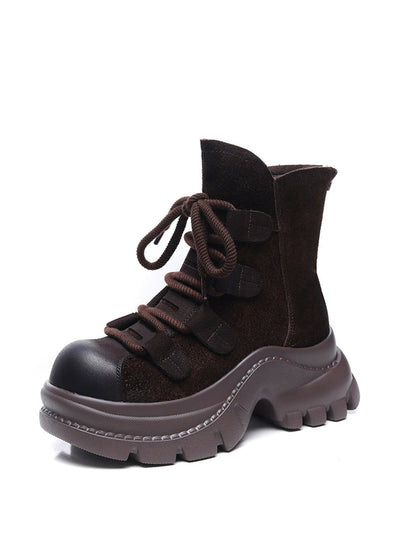 Women Suede Leather Spliced Platform Martin Boots