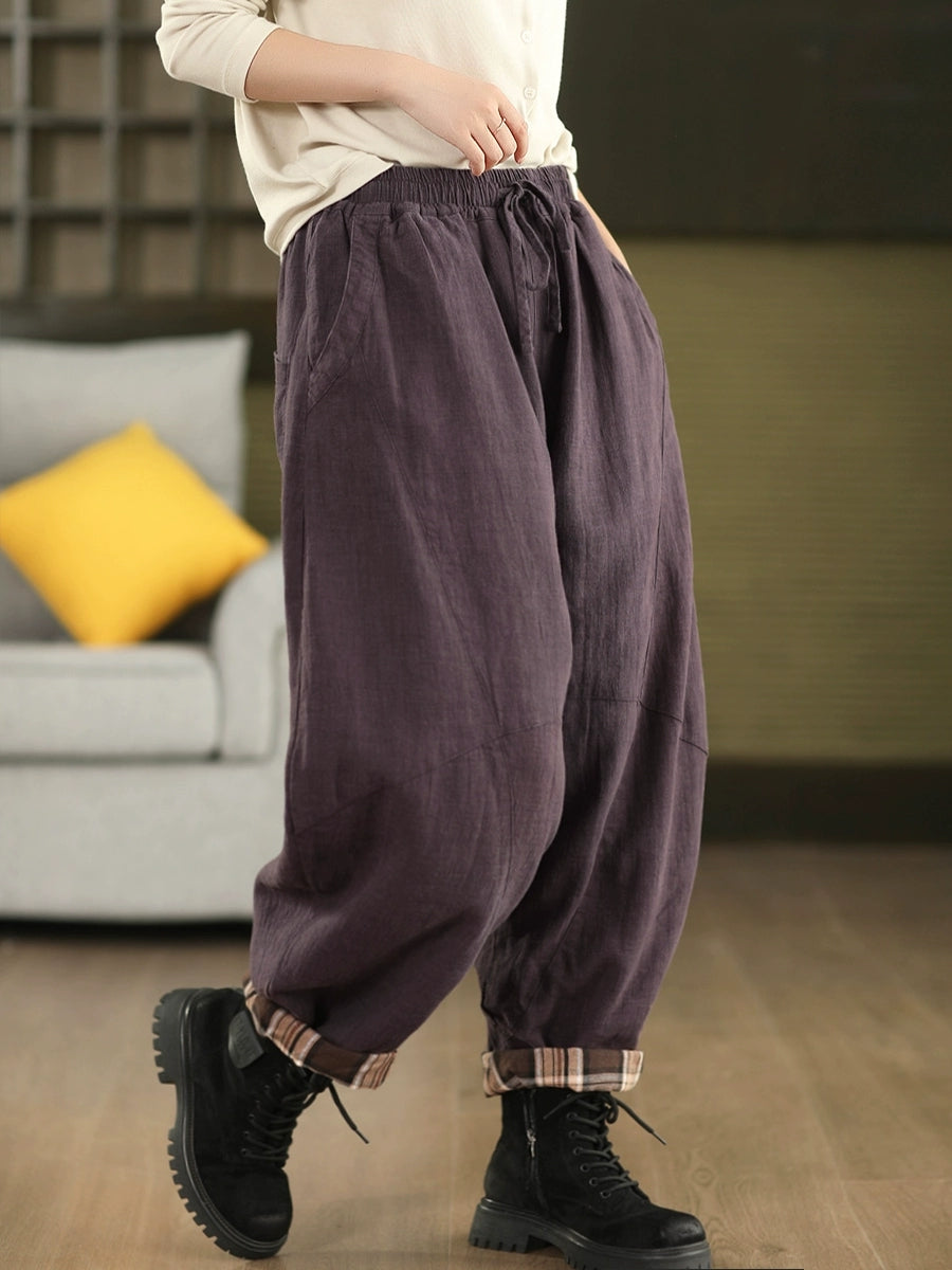 Women Autumn Dual-side Wearring 100%Linen Harem Pants