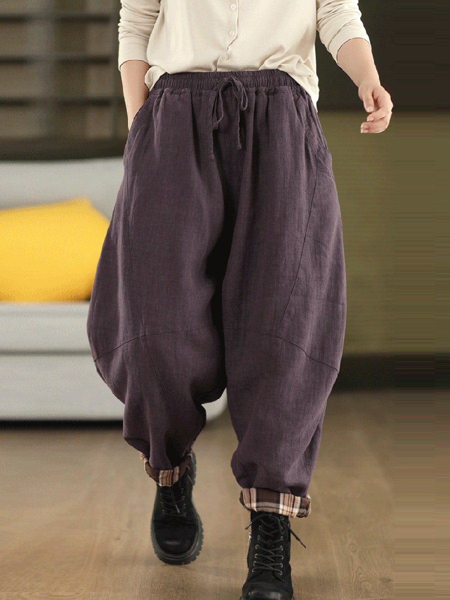 Women Autumn Dual-side Wearring 100%Linen Harem Pants