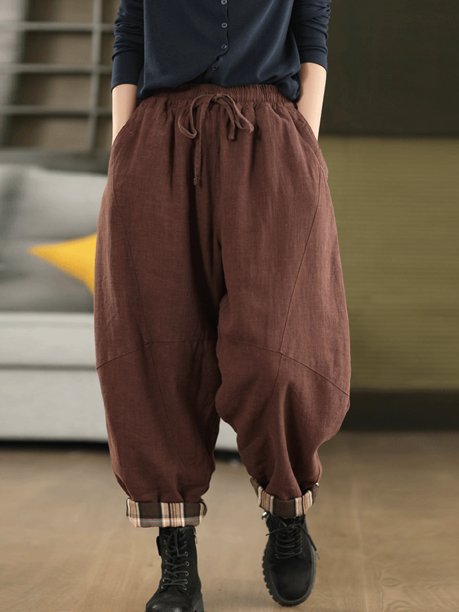 Women Autumn Dual-side Wearring 100%Linen Harem Pants