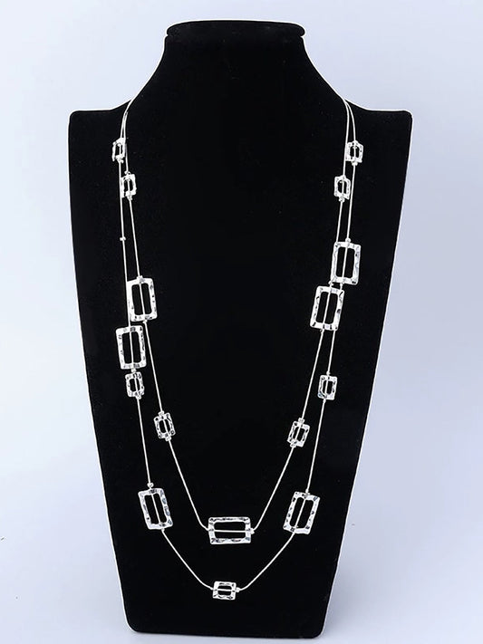 Women Fashion Quadrilateral Alloy Dual-Layer Necklace