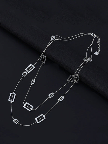 Women Fashion Quadrilateral Alloy Dual-Layer Necklace