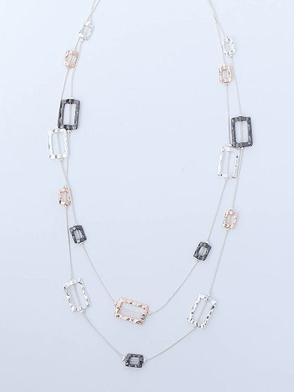 Women Fashion Quadrilateral Alloy Dual-Layer Necklace
