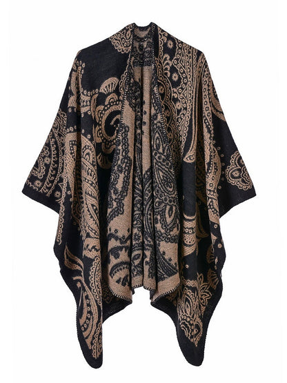 Women Winter Warm Flower Shawl Cloak