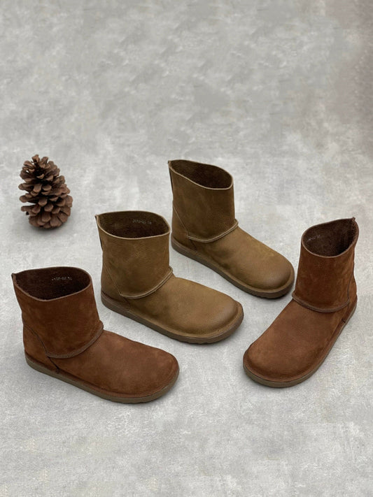 Women Vintage Winter Pure Color Mid Heel Boots