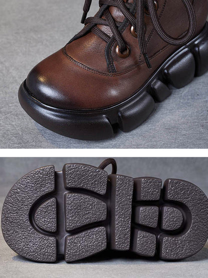 Women Winter Pure Color Leather Platform Martin Boots
