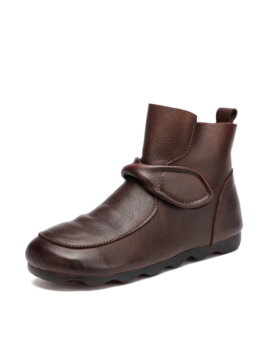Women Casual Soft Genuine Leather Flat Ankle Boots