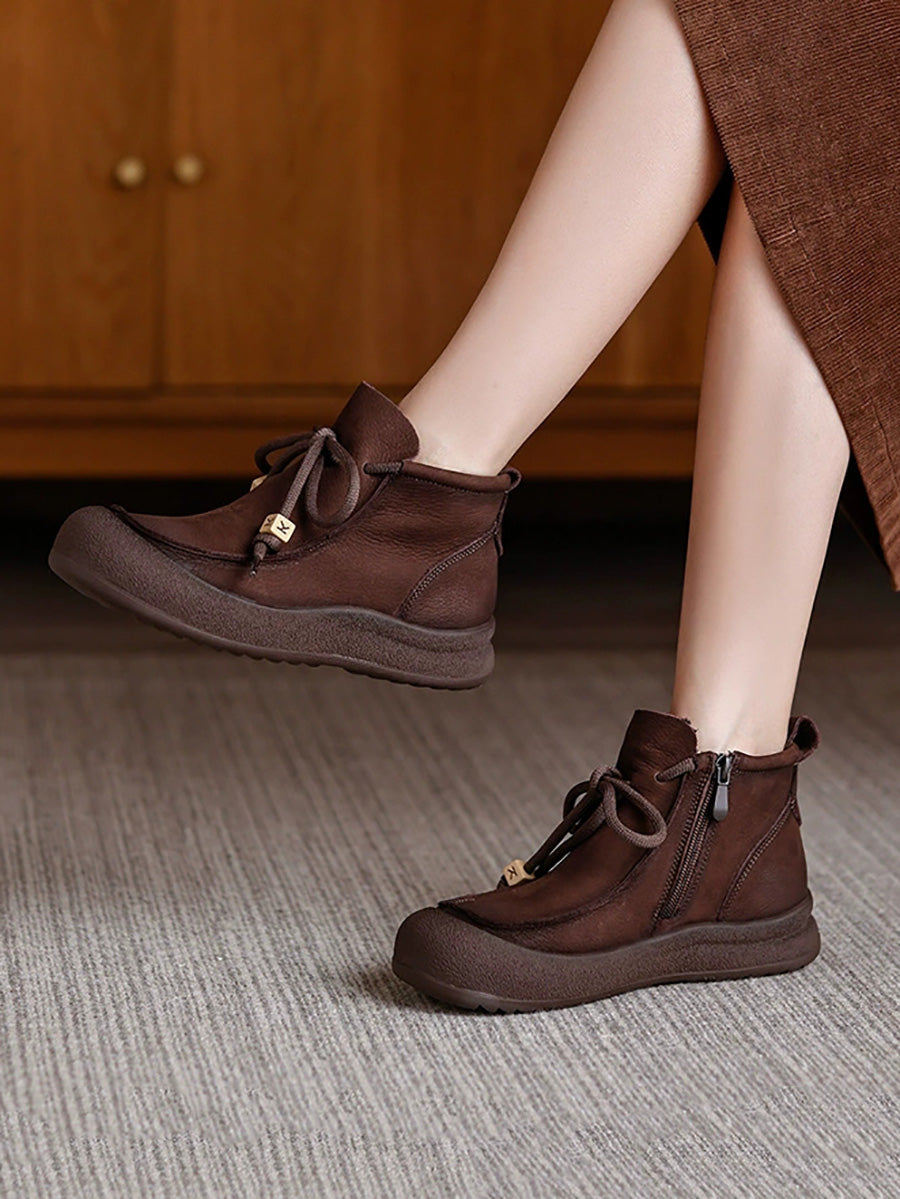 Women Winter Genuine Leather Spliced Ankle Boots