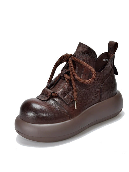 Women Vintage Leather Spliced Strap Platform Shoes