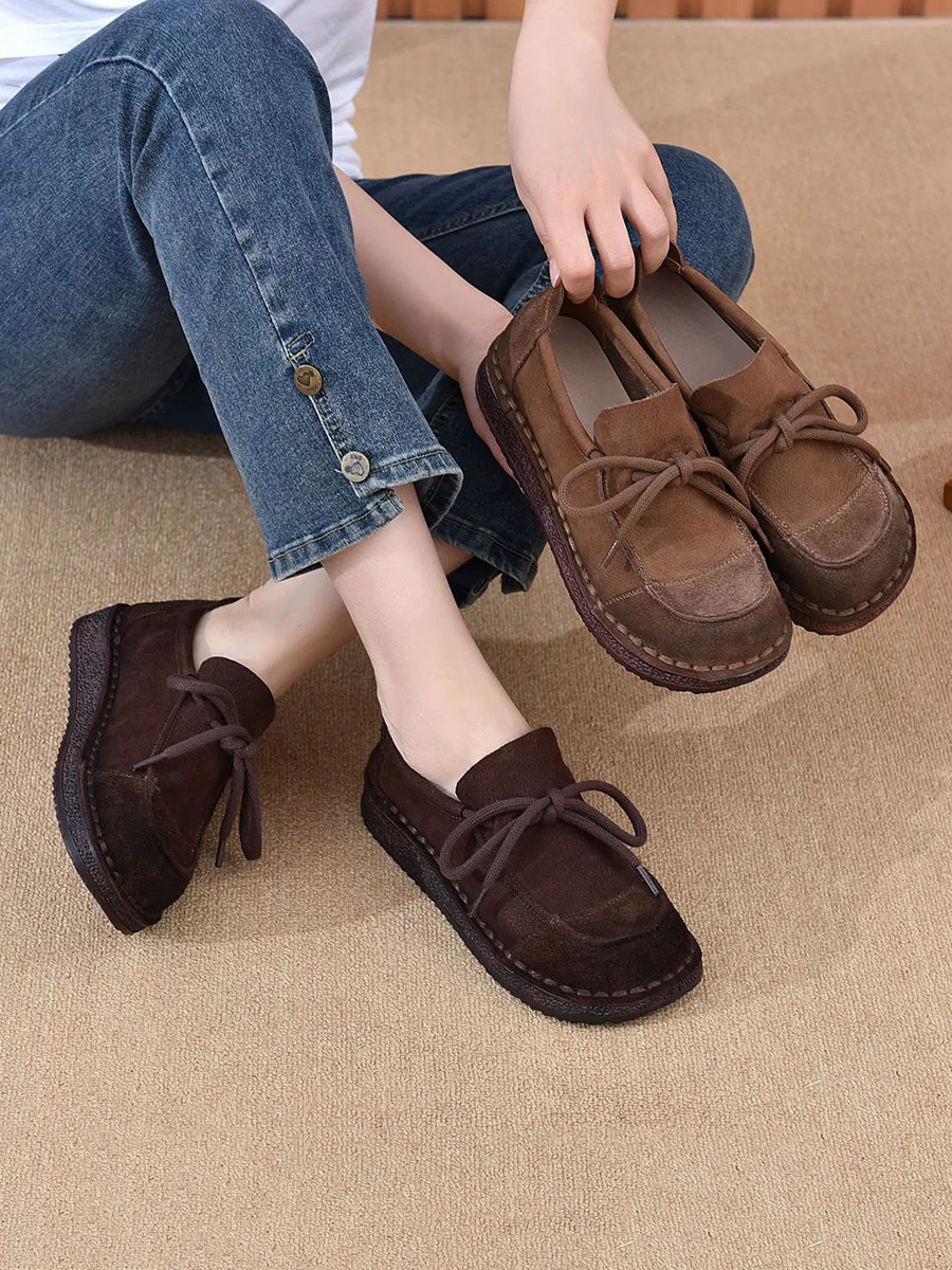 Women Autumn Genuine Leather Spliced Flat Shoes