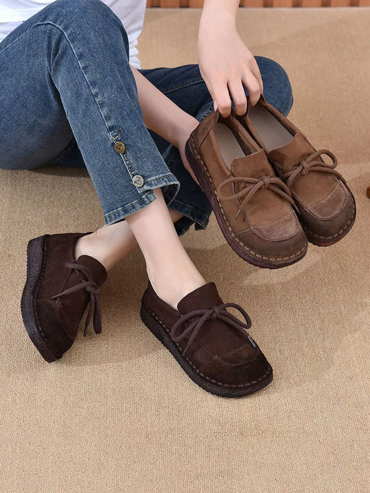 Women Autumn Genuine Leather Spliced Flat Shoes