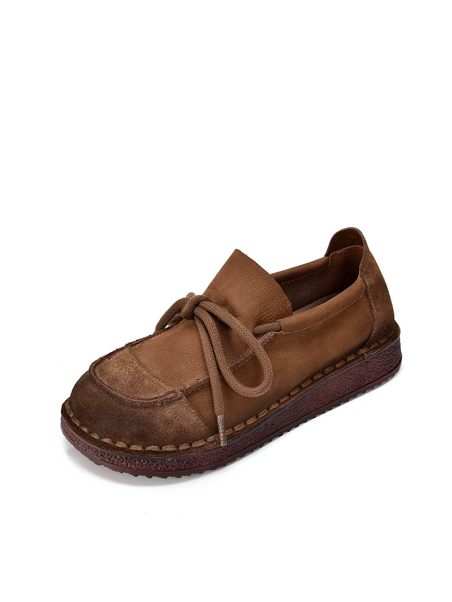 Women Autumn Genuine Leather Spliced Flat Shoes