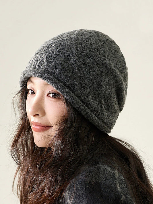 Women Winter Pure Color Warm Knitted Hat