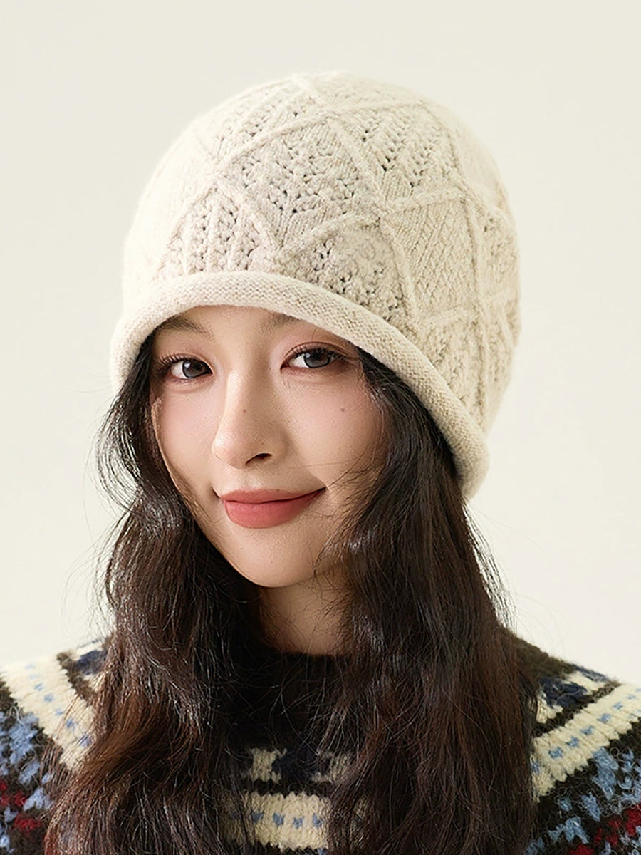 Women Winter Pure Color Warm Knitted Hat