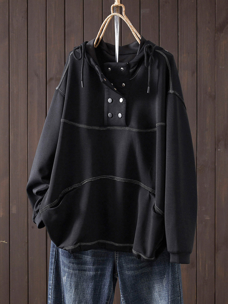 Women Autumn Casual Pure Color Hoodie