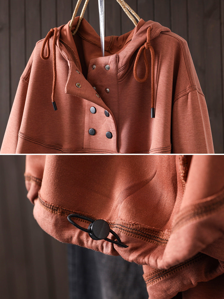 Women Autumn Casual Pure Color Hoodie