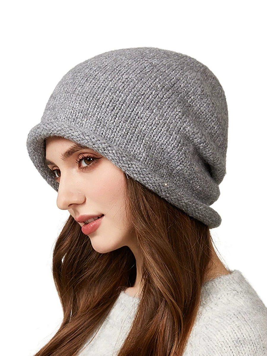 Women Winter Pure Color Warm Knitted Hat