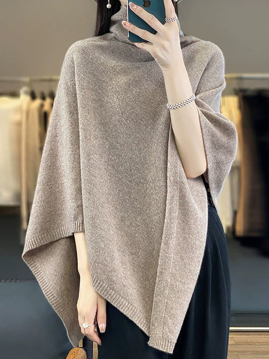 Women Artsy Pure Color Turtleneck Pullover Shawl Scarf