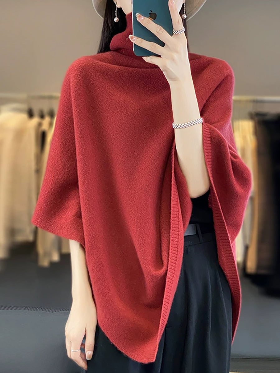 Women Artsy Pure Color Turtleneck Pullover Shawl Scarf