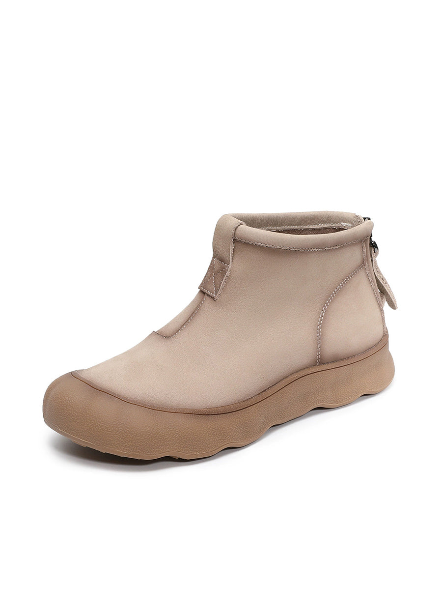 Women Winter Genuine Leather Back Zipper Flat Boots