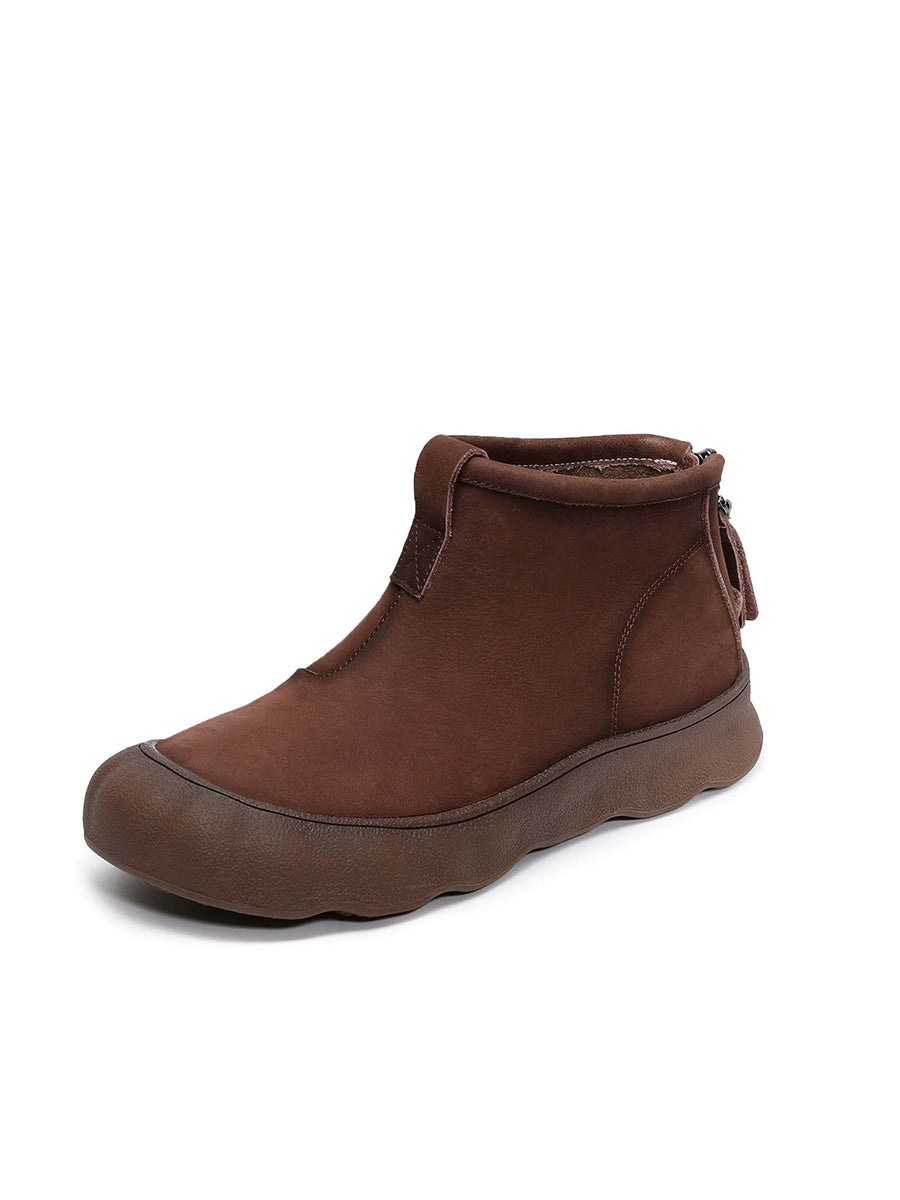 Women Winter Genuine Leather Back Zipper Flat Boots