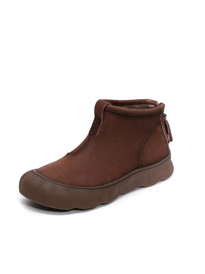 Women Winter Genuine Leather Back Zipper Flat Boots