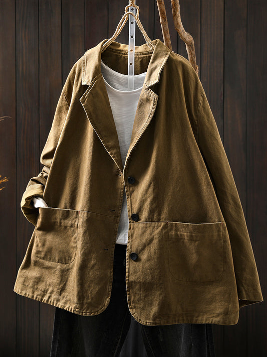 Women Autumn Vintage Pure Color Cotton Jacket