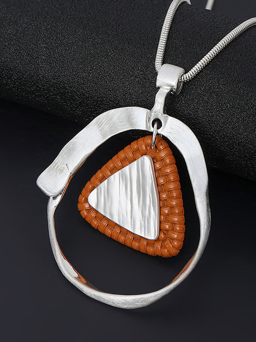 Fashion Alloy Triangle Rattan Weaving Sweater Necklace