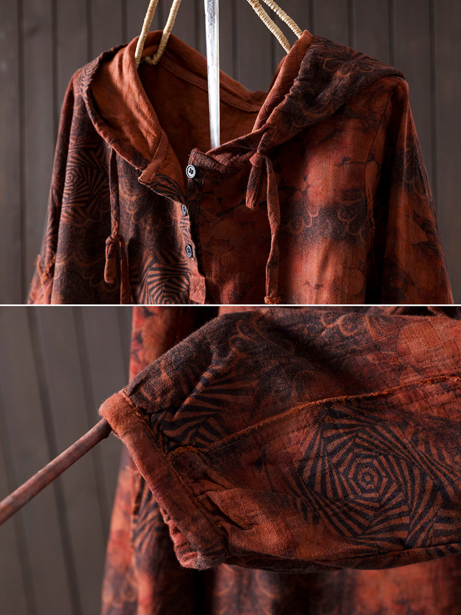 Women Autumn Artsy Flower 100%Cotton Hoodie