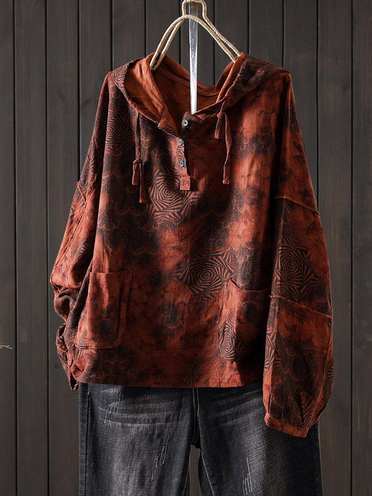 Women Autumn Artsy Flower 100%Cotton Hoodie