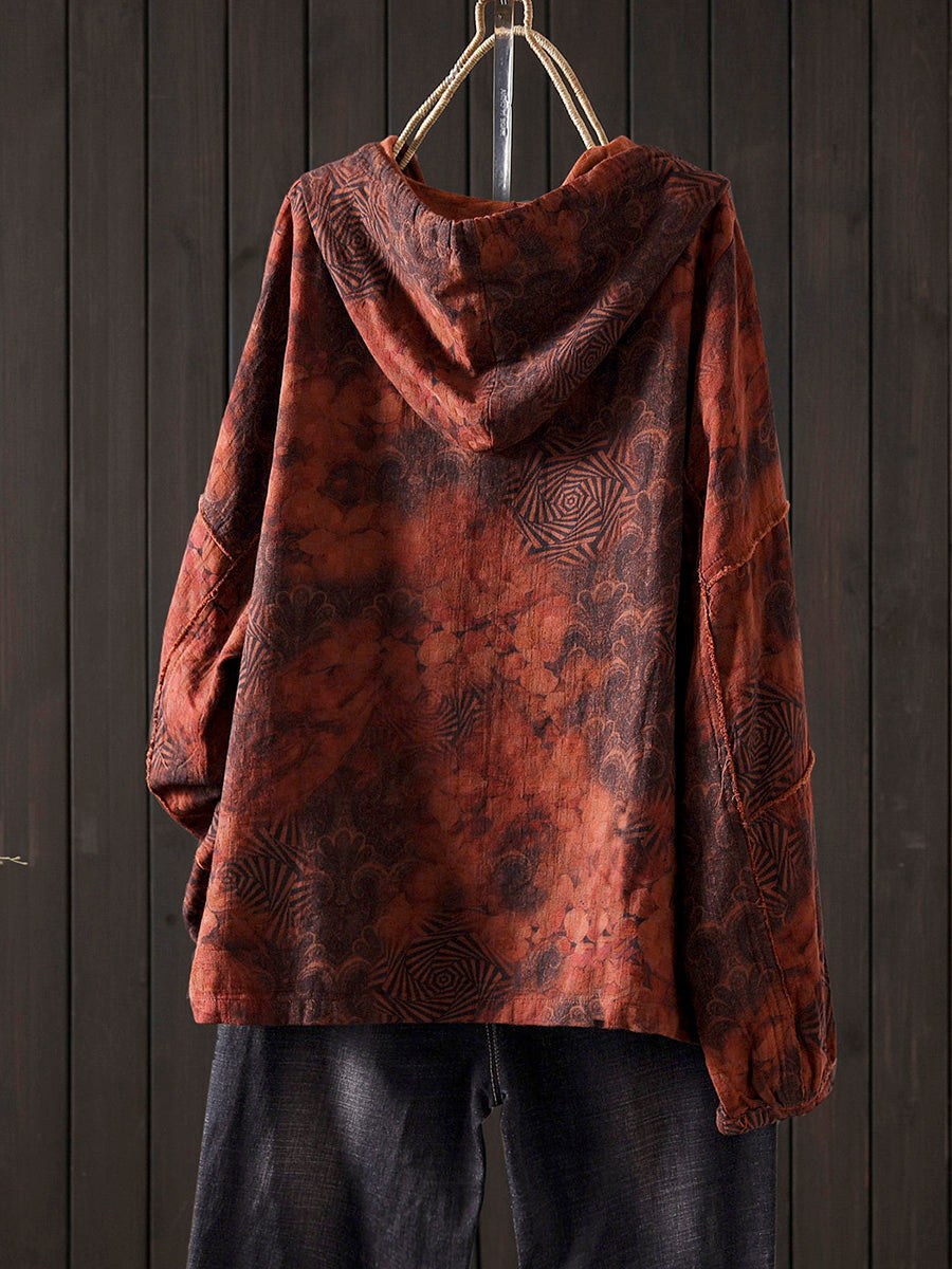 Women Autumn Artsy Flower 100%Cotton Hoodie