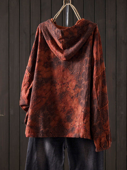 Women Autumn Artsy Flower 100%Cotton Hoodie
